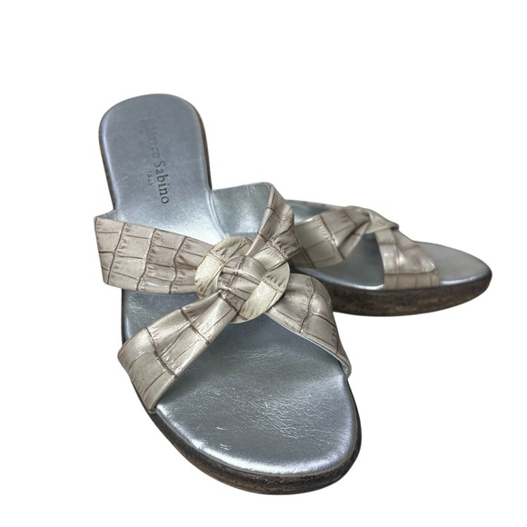 MARCO SABINO Made in Italy Silver Mules with Bow Detail Slip On Sandals size 38 - Picture 5 of 6
